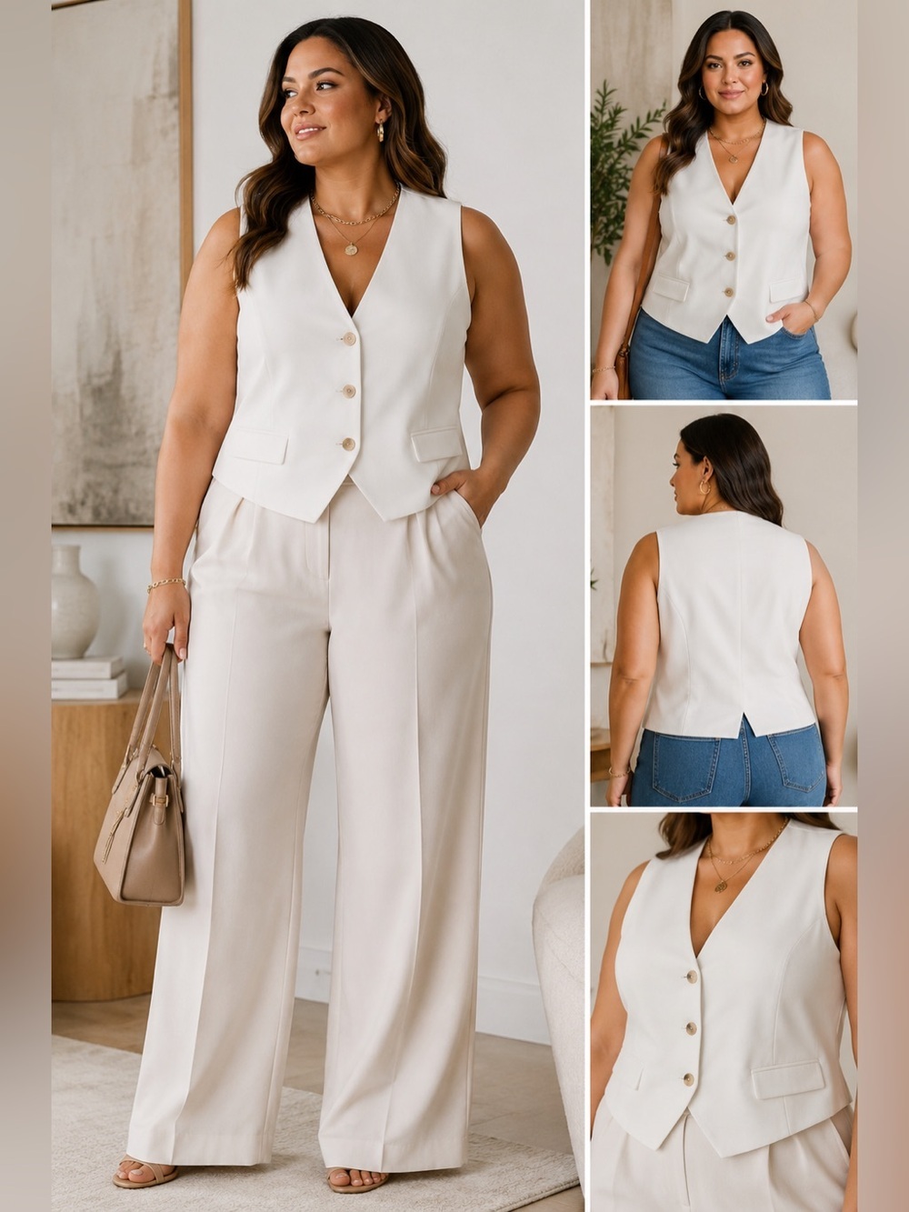 SPANX Opacity Crepe Tailored Vest Parchment Ivory 1X NWT Quiet Luxury